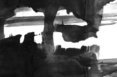 Soyut mürekkep arkaplanı. Mermer tarzı. Beyaz kağıda siyah boya dokusu. Ağ ve oyun tasarımı için duvar kağıdı. Grunge çamur sanatı. Kalem suyunun makro resmi. Koyu Smear