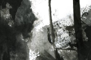 Soyut mürekkep arkaplanı. Mermer tarzı. Beyaz kağıda siyah boya dokusu. Ağ ve oyun tasarımı için duvar kağıdı. Grunge çamur sanatı. Kalem suyunun makro resmi. Koyu Smear