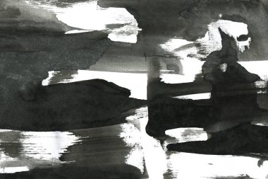 Soyut mürekkep arkaplanı. Mermer tarzı. Beyaz kağıda siyah boya dokusu. Ağ ve oyun tasarımı için duvar kağıdı. Grunge çamur sanatı. Kalem suyunun makro resmi. Koyu Smear