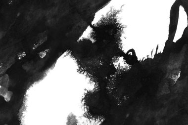 Soyut mürekkep arkaplanı. Mermer tarzı. Beyaz kağıda siyah boya dokusu. Ağ ve oyun tasarımı için duvar kağıdı. Grunge çamur sanatı. Kalem suyunun makro resmi. Koyu Smear