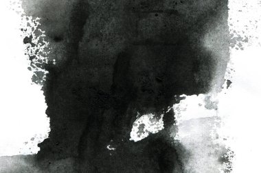 Soyut mürekkep arkaplanı. Mermer tarzı. Beyaz kağıda siyah boya dokusu. Ağ ve oyun tasarımı için duvar kağıdı. Grunge çamur sanatı. Kalem suyunun makro resmi. Koyu Smear