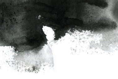 Soyut mürekkep arkaplanı. Mermer tarzı. Beyaz kağıda siyah boya dokusu. Ağ ve oyun tasarımı için duvar kağıdı. Grunge çamur sanatı. Kalem suyunun makro resmi. Koyu Smear