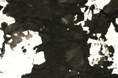 Soyut mürekkep arkaplanı. Mermer tarzı. Beyaz kağıda siyah boya dokusu. Ağ ve oyun tasarımı için duvar kağıdı. Grunge çamur sanatı. Kalem suyunun makro resmi. Koyu Smear