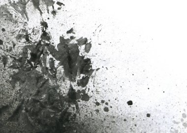Soyut grafiti arkaplanı. Hava fırçası efektli duvar kâğıdı. Beyaz kağıda siyah akrilik boya dokusu. Dağınık çamur sanatı. Makro sprey boya. El yapımı grunge arka plan