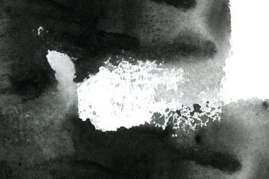 Soyut mürekkep arkaplanı. Mermer tarzı. Beyaz kağıda siyah boya dokusu. Ağ ve oyun tasarımı için duvar kağıdı. Grunge çamur sanatı. Kalem suyunun makro resmi. Koyu Smear