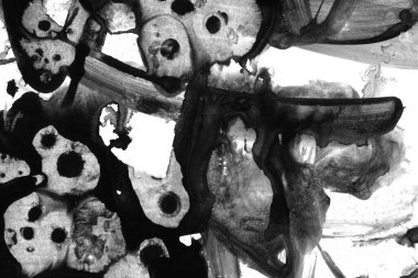 Soyut mürekkep arkaplanı. Mermer tarzı. Beyaz kağıda siyah boya dokusu. Ağ ve oyun tasarımı için duvar kağıdı. Grunge çamur sanatı. Kalem suyunun makro resmi. Koyu Smear