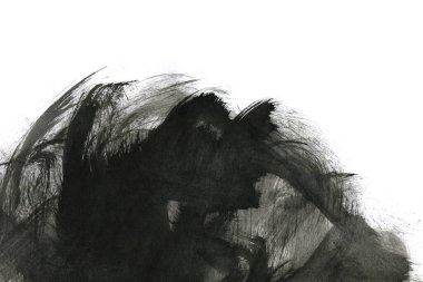 Soyut mürekkep arkaplanı. Mermer tarzı. Beyaz kağıda siyah boya dokusu. Ağ ve oyun tasarımı için duvar kağıdı. Grunge çamur sanatı. Kalem suyunun makro resmi. Koyu Smear