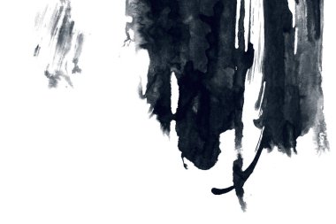 Soyut mürekkep arkaplanı. Mermer tarzı. Beyaz kağıda siyah boya dokusu. Ağ ve oyun tasarımı için duvar kağıdı. Grunge çamur sanatı. Kalem suyunun makro resmi. Koyu Smear