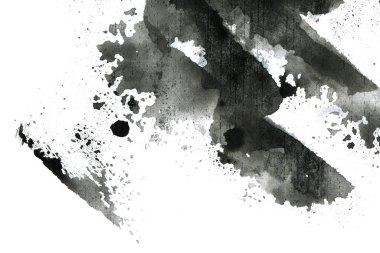 Soyut mürekkep arkaplanı. Mermer tarzı. Beyaz kağıda siyah boya dokusu. Ağ ve oyun tasarımı için duvar kağıdı. Grunge çamur sanatı. Kalem suyunun makro resmi. Koyu Smear