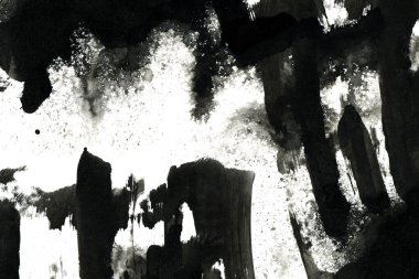 Soyut mürekkep arkaplanı. Mermer tarzı. Beyaz kağıda siyah boya dokusu. Ağ ve oyun tasarımı için duvar kağıdı. Grunge çamur sanatı. Kalem suyunun makro resmi. Koyu Smear