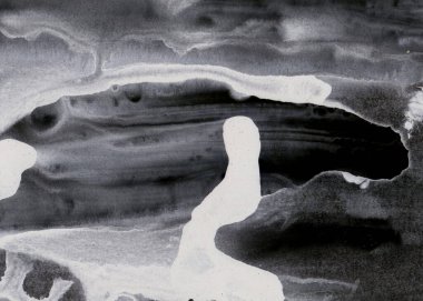 Soyut mürekkep arkaplanı. Mermer tarzı. Beyaz kağıda siyah boya dokusu. Ağ ve oyun tasarımı için duvar kağıdı. Grunge çamur sanatı. Kalem suyunun makro resmi. Koyu Smear