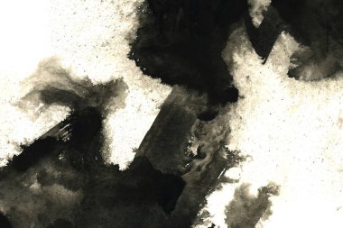 Soyut mürekkep arkaplanı. Mermer tarzı. Beyaz kağıda siyah boya dokusu. Ağ ve oyun tasarımı için duvar kağıdı. Grunge çamur sanatı. Kalem suyunun makro resmi. Koyu Smear