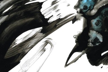 Soyut mürekkep arkaplanı. Mermer tarzı. Beyaz kağıda siyah boya dokusu. Ağ ve oyun tasarımı için duvar kağıdı. Grunge çamur sanatı. Kalem suyunun makro resmi. Koyu Smear