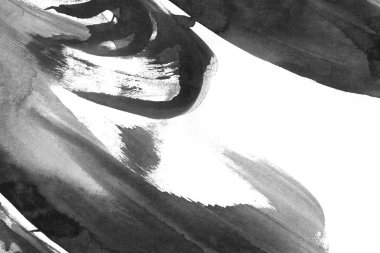 Soyut mürekkep arkaplanı. Mermer tarzı. Beyaz kağıda siyah boya dokusu. Ağ ve oyun tasarımı için duvar kağıdı. Grunge çamur sanatı. Kalem suyunun makro resmi. Koyu Smear