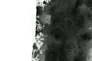 Soyut mürekkep arkaplanı. Mermer tarzı. Beyaz kağıda siyah boya dokusu. Ağ ve oyun tasarımı için duvar kağıdı. Grunge çamur sanatı. Kalem suyunun makro resmi. Koyu Smear