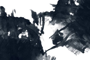 Soyut mürekkep arkaplanı. Mermer tarzı. Beyaz kağıda siyah boya dokusu. Ağ ve oyun tasarımı için duvar kağıdı. Grunge çamur sanatı. Kalem suyunun makro resmi. Koyu Smear