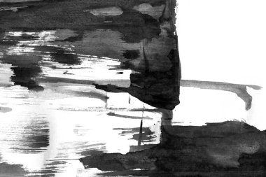 Soyut mürekkep arkaplanı. Mermer tarzı. Beyaz kağıda siyah boya dokusu. Ağ ve oyun tasarımı için duvar kağıdı. Grunge çamur sanatı. Kalem suyunun makro resmi. Koyu Smear