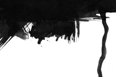 Soyut mürekkep arkaplanı. Mermer tarzı. Beyaz kağıda siyah boya dokusu. Ağ ve oyun tasarımı için duvar kağıdı. Grunge çamur sanatı. Kalem suyunun makro resmi. Koyu Smear