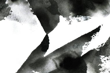Soyut mürekkep arkaplanı. Mermer tarzı. Beyaz kağıda siyah boya dokusu. Ağ ve oyun tasarımı için duvar kağıdı. Grunge çamur sanatı. Kalem suyunun makro resmi. Koyu Smear
