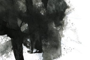 Soyut mürekkep arkaplanı. Mermer tarzı. Beyaz kağıda siyah boya dokusu. Ağ ve oyun tasarımı için duvar kağıdı. Grunge çamur sanatı. Kalem suyunun makro resmi. Koyu Smear