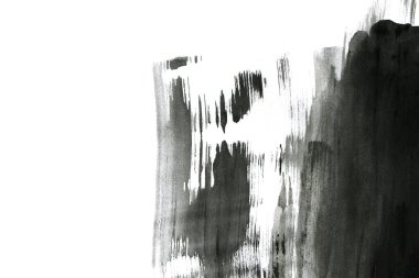 Soyut mürekkep arkaplanı. Mermer tarzı. Beyaz kağıda siyah boya dokusu. Ağ ve oyun tasarımı için duvar kağıdı. Grunge çamur sanatı. Kalem suyunun makro resmi. Koyu Smear