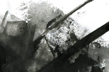 Soyut mürekkep arkaplanı. Mermer tarzı. Beyaz kağıda siyah boya dokusu. Ağ ve oyun tasarımı için duvar kağıdı. Grunge çamur sanatı. Kalem suyunun makro resmi. Koyu Smear