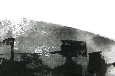 Soyut mürekkep arkaplanı. Mermer tarzı. Beyaz kağıda siyah boya dokusu. Ağ ve oyun tasarımı için duvar kağıdı. Grunge çamur sanatı. Kalem suyunun makro resmi. Koyu Smear