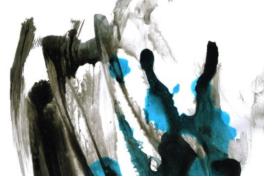 Soyut mürekkep arkaplanı. Mermer tarzı. Beyaz kağıda siyah boya dokusu. Ağ ve oyun tasarımı için duvar kağıdı. Grunge çamur sanatı. Kalem suyunun makro resmi. Koyu Smear