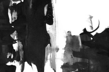 Soyut mürekkep arkaplanı. Mermer tarzı. Beyaz kağıda siyah boya dokusu. Ağ ve oyun tasarımı için duvar kağıdı. Grunge çamur sanatı. Kalem suyunun makro resmi. Koyu Smear