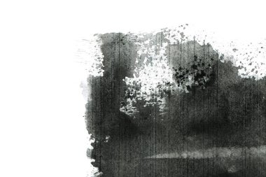 Soyut mürekkep arkaplanı. Mermer tarzı. Beyaz kağıda siyah boya dokusu. Ağ ve oyun tasarımı için duvar kağıdı. Grunge çamur sanatı. Kalem suyunun makro resmi. Koyu Smear