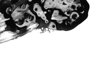 Soyut mürekkep arkaplanı. Mermer tarzı. Beyaz kağıda siyah boya dokusu. Ağ ve oyun tasarımı için duvar kağıdı. Grunge çamur sanatı. Kalem suyunun makro resmi. Koyu Smear