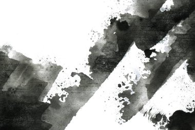 Soyut mürekkep arkaplanı. Mermer tarzı. Beyaz kağıda siyah boya dokusu. Ağ ve oyun tasarımı için duvar kağıdı. Grunge çamur sanatı. Kalem suyunun makro resmi. Koyu Smear