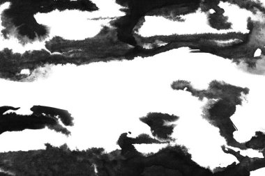 Soyut mürekkep arkaplanı. Mermer tarzı. Beyaz kağıda siyah boya dokusu. Ağ ve oyun tasarımı için duvar kağıdı. Grunge çamur sanatı. Kalem suyunun makro resmi. Koyu Smear