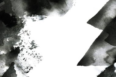 Soyut mürekkep arkaplanı. Mermer tarzı. Beyaz kağıda siyah boya dokusu. Ağ ve oyun tasarımı için duvar kağıdı. Grunge çamur sanatı. Kalem suyunun makro resmi. Koyu Smear