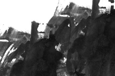 Soyut mürekkep arkaplanı. Mermer tarzı. Beyaz kağıda siyah boya dokusu. Ağ ve oyun tasarımı için duvar kağıdı. Grunge çamur sanatı. Kalem suyunun makro resmi. Koyu Smear