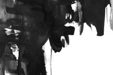 Soyut mürekkep arkaplanı. Mermer tarzı. Beyaz kağıda siyah boya dokusu. Ağ ve oyun tasarımı için duvar kağıdı. Grunge çamur sanatı. Kalem suyunun makro resmi. Koyu Smear