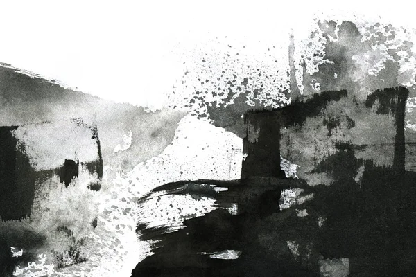 Soyut mürekkep arkaplanı. Mermer tarzı. Beyaz kağıda siyah boya dokusu. Ağ ve oyun tasarımı için duvar kağıdı. Grunge çamur sanatı. Kalem suyunun makro resmi. Koyu Smear