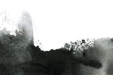 Soyut mürekkep arkaplanı. Mermer tarzı. Beyaz kağıda siyah boya dokusu. Ağ ve oyun tasarımı için duvar kağıdı. Grunge çamur sanatı. Kalem suyunun makro resmi. Koyu Smear