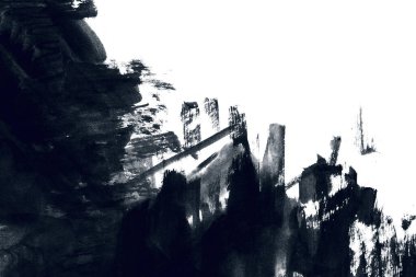 Soyut mürekkep arkaplanı. Mermer tarzı. Beyaz kağıda siyah boya dokusu. Ağ ve oyun tasarımı için duvar kağıdı. Grunge çamur sanatı. Kalem suyunun makro resmi. Koyu Smear