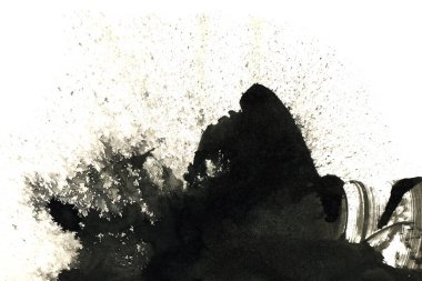 Soyut mürekkep arkaplanı. Mermer tarzı. Beyaz kağıda siyah boya dokusu. Ağ ve oyun tasarımı için duvar kağıdı. Grunge çamur sanatı. Kalem suyunun makro resmi. Koyu Smear