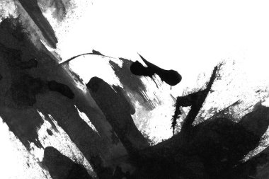 Soyut mürekkep arkaplanı. Mermer tarzı. Beyaz kağıda siyah boya dokusu. Ağ ve oyun tasarımı için duvar kağıdı. Grunge çamur sanatı. Kalem suyunun makro resmi. Koyu Smear