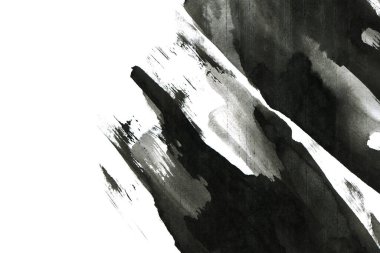 Soyut mürekkep arkaplanı. Mermer tarzı. Beyaz kağıda siyah boya dokusu. Ağ ve oyun tasarımı için duvar kağıdı. Grunge çamur sanatı. Kalem suyunun makro resmi. Koyu Smear