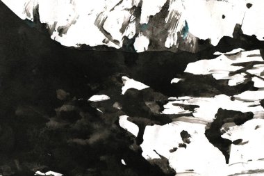 Soyut mürekkep arkaplanı. Mermer tarzı. Beyaz kağıda siyah boya dokusu. Ağ ve oyun tasarımı için duvar kağıdı. Grunge çamur sanatı. Kalem suyunun makro resmi. Koyu Smear