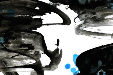 Soyut mürekkep arkaplanı. Mermer tarzı. Beyaz kağıda siyah boya dokusu. Ağ ve oyun tasarımı için duvar kağıdı. Grunge çamur sanatı. Kalem suyunun makro resmi. Koyu Smear