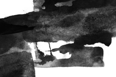 Soyut mürekkep arkaplanı. Mermer tarzı. Beyaz kağıda siyah boya dokusu. Ağ ve oyun tasarımı için duvar kağıdı. Grunge çamur sanatı. Kalem suyunun makro resmi. Koyu Smear