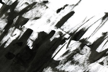 Soyut mürekkep arkaplanı. Mermer tarzı. Beyaz kağıda siyah boya dokusu. Ağ ve oyun tasarımı için duvar kağıdı. Grunge çamur sanatı. Kalem suyunun makro resmi. Koyu Smear
