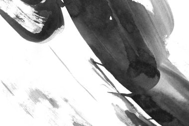 Soyut mürekkep arkaplanı. Mermer tarzı. Beyaz kağıda siyah boya dokusu. Ağ ve oyun tasarımı için duvar kağıdı. Grunge çamur sanatı. Kalem suyunun makro resmi. Koyu Smear