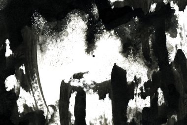 Soyut mürekkep arkaplanı. Mermer tarzı. Beyaz kağıda siyah boya dokusu. Ağ ve oyun tasarımı için duvar kağıdı. Grunge çamur sanatı. Kalem suyunun makro resmi. Koyu Smear