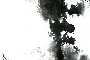 Soyut mürekkep arkaplanı. Mermer tarzı. Beyaz kağıda siyah boya dokusu. Ağ ve oyun tasarımı için duvar kağıdı. Grunge çamur sanatı. Kalem suyunun makro resmi. Koyu Smear