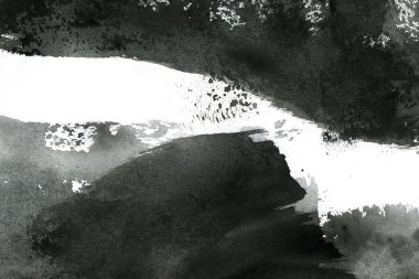 Soyut mürekkep arkaplanı. Mermer tarzı. Beyaz kağıda siyah boya dokusu. Ağ ve oyun tasarımı için duvar kağıdı. Grunge çamur sanatı. Kalem suyunun makro resmi. Koyu Smear